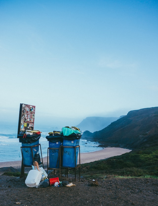 rubbish bins at a beach
